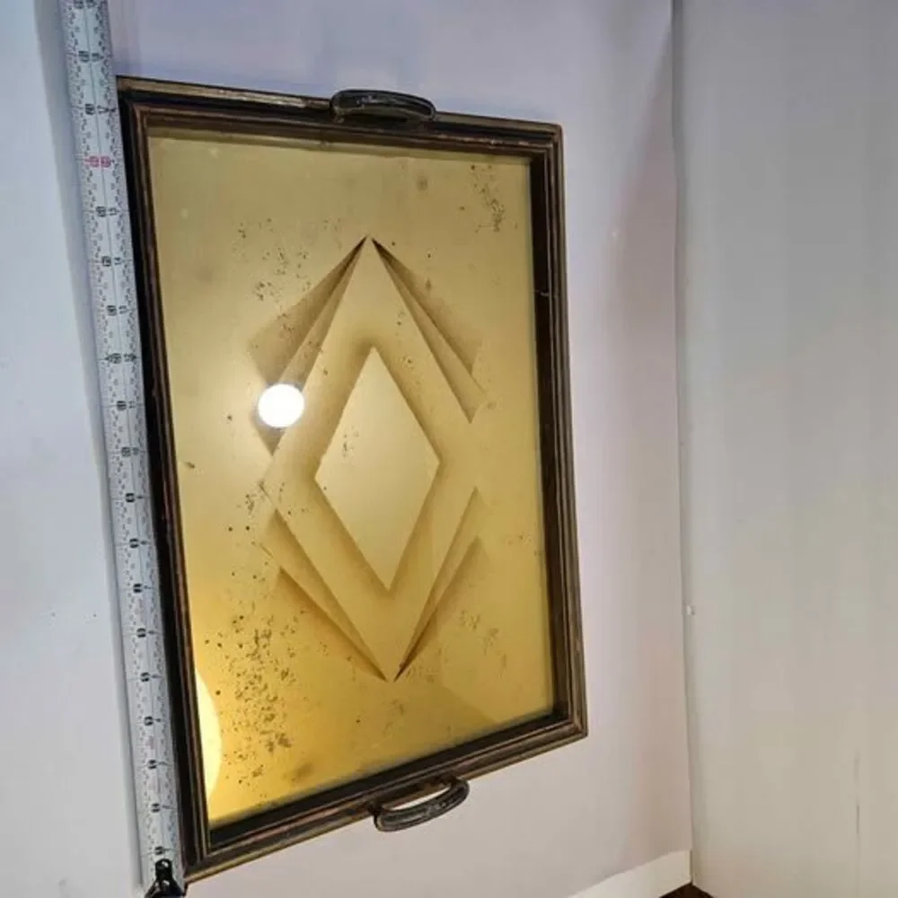 1926 Antique Art Deco Style Geometric Mirror Serving Tray